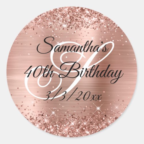 Faux Rose Gold Glitter and Foil 40th Birthday Classic Round Sticker