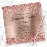 Faux Rose Gold Glitter and Foil 40th Birthday Invitation<br><div class="desc">A glamorous monogrammed 40th birthday invitation for her. 
Faux sparkly rose gold glitter against a coordinating faux shiny brushed metal foil graphic image. 
The fancy black and white calligraphy monogram and text can be customized. 
All the sparkle and pink shine in this modern girly design are digital graphics.</div>