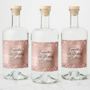 Faux Rose Gold Glitter and Foil 40th Birthday Liquor Bottle Label