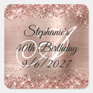 Faux Rose Gold Glitter and Foil 40th Birthday Square Sticker
