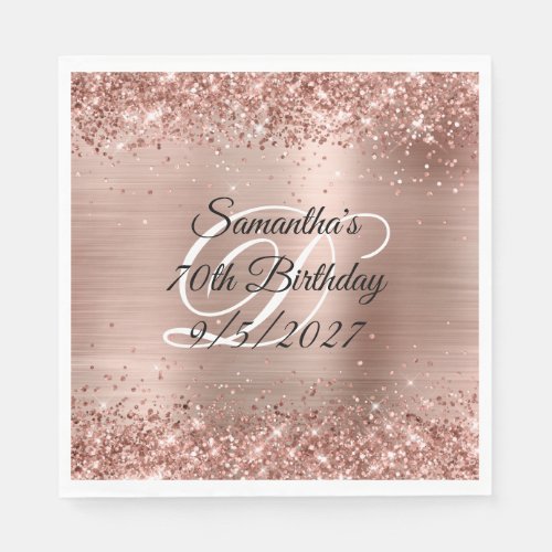 Faux Rose Gold Glitter and Foil 70th Birthday Napkins