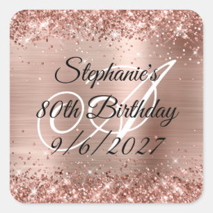 Faux Rose Gold Glitter and Foil 80th Birthday Square Sticker