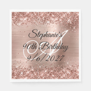 Faux Rose Gold Glitter and Foil 90th Birthday Napkins