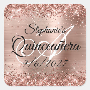 Faux Rose Gold Glitter and Foil Quinceañera Square Sticker