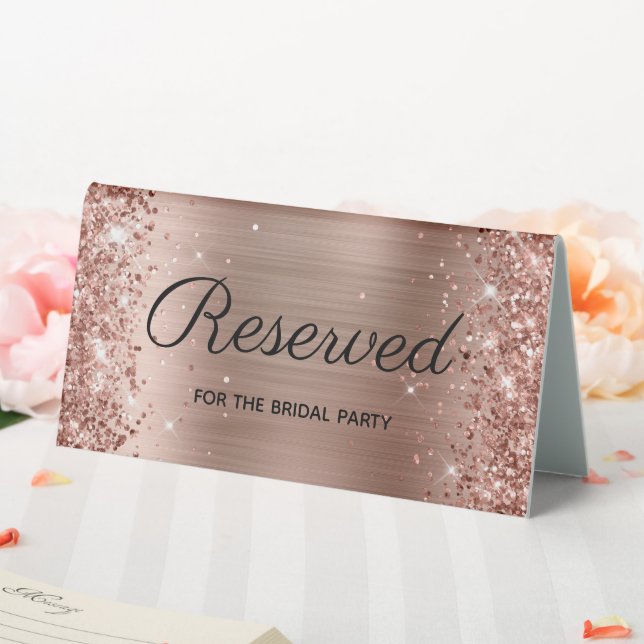 Faux Rose Gold Glitter and Foil Reserved Table Tent (In SItu (Wedding))