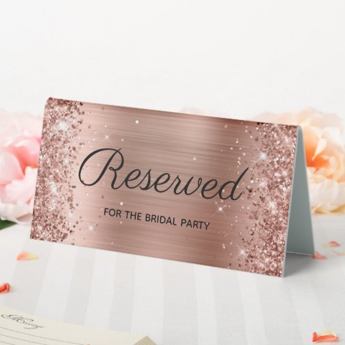 Faux Rose Gold Glitter and Foil Reserved Table Tent Sign