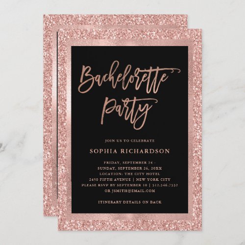 Faux Rose Gold Glitter  Bachelorette Party Invitation