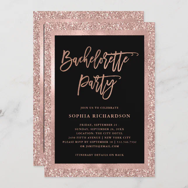 Faux Rose Gold Glitter | Bachelorette Party Invitation | Zazzle