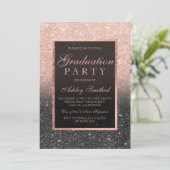 Faux rose gold glitter black Graduation party Invitation (Standing Front)
