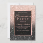 Faux rose gold glitter black Graduation party Invitation (Front)