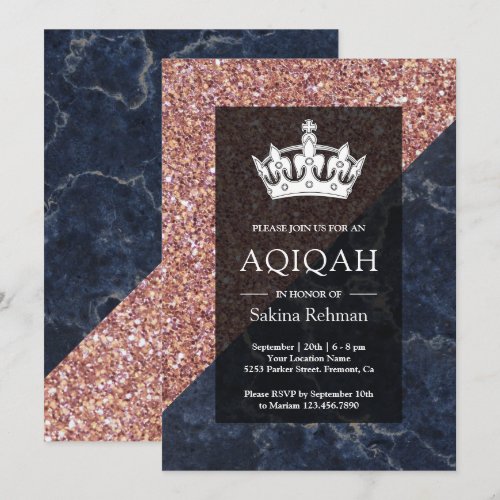 Faux Rose Gold Glitter Blue Marble Aqiqah