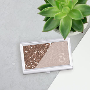 Faux Rose Gold Glitter Blush Business Card Case