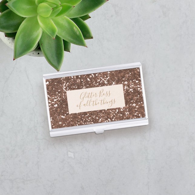 Faux Rose Gold Glitter Boss Business Card Case (Boss of all the things? You'll need this faux glitter business card case. Makes a great gift!)