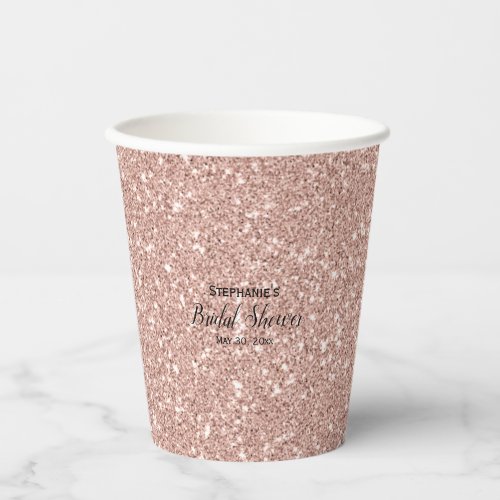 Faux Rose Gold Glitter Bridal Shower   Paper Cups