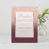 Faux rose gold glitter burgundy chic Bridal shower Invitation (Standing Front)