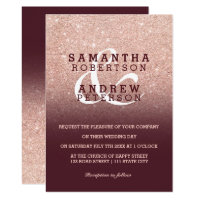 Faux Rose gold glitter burgundy ombre wedding Card