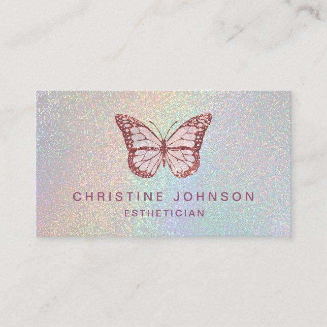 faux rose gold glitter butterfly business card (Front)