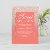 Faux rose gold glitter coral elegant chic Sweet 16 Invitation (Standing Front)