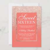 Faux rose gold glitter coral elegant chic Sweet 16 Invitation (Front)