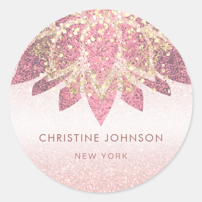 faux rose gold glitter decor classic round sticker (Front)