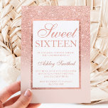 Faux rose gold glitter elegant budget Sweet 16<br><div class="desc">A modern,  pretty chic and elegant faux rose gold glitter shower ombre with pastel blush pink color block Sweet 16 birthday party invitation with rose gold ombre pattern fading onto a pink background with and elegant rose gold frame  affordable low budget party .</div>