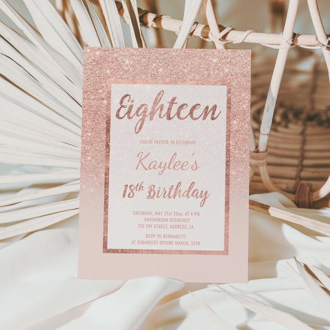 Faux rose gold glitter elegant chic 18th Birthday Invitation (Creator Uploaded)