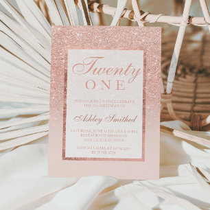 Faux rose gold glitter elegant chic 21st birtday invitation