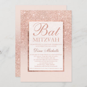 Faux rose gold glitter elegant chic Bat Mitzvah Invitation
