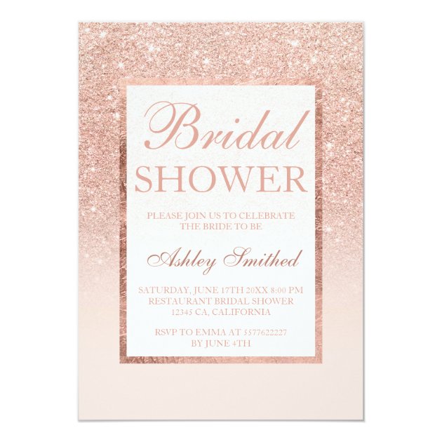 Faux Rose Gold Glitter Elegant Chic Bridal Shower Invitation