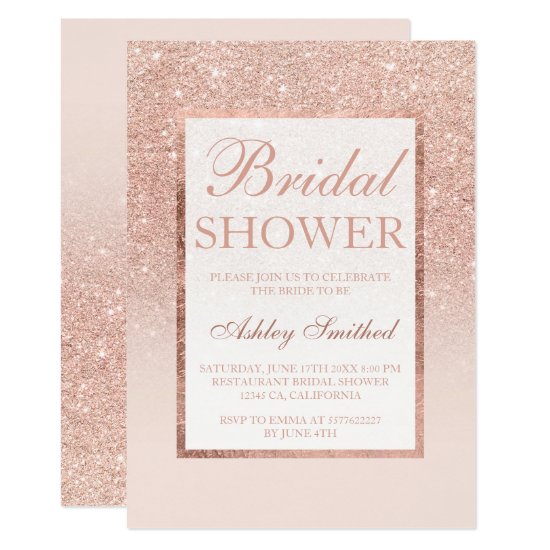 Faux rose gold glitter elegant chic Bridal shower Invitation