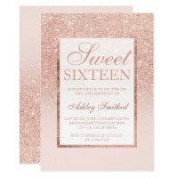 Faux rose gold glitter elegant chic Sweet 16 Invitation