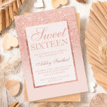 Faux rose gold glitter elegant chic Sweet 16 Invitation<br><div class="desc">A modern, pretty chic and elegant faux rose gold glitter shower ombre with pastel blush pink color block Sweet 16 birthday party invitation with rose gold ombre pattern fading onto a pink background with and elegant gold frame Perfect for a princess Sweet sixteen, perfect for her, the fashionista who loves...</div>