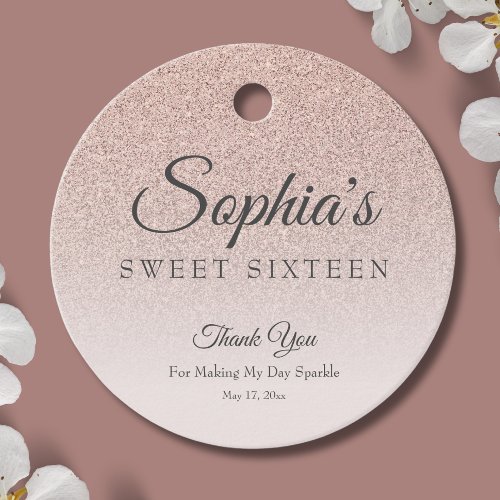 Faux rose gold glitter elegant chic Sweet 16 pink Favor Tags