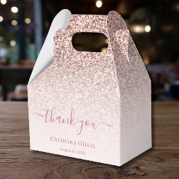 Faux rose gold glitter elegant chic thank you favor boxes