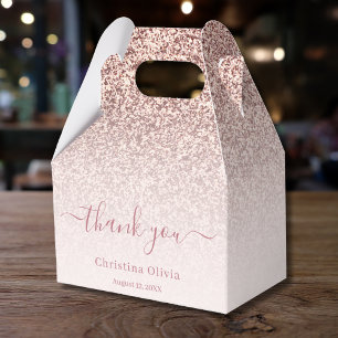 Faux rose gold glitter elegant chic thank you favor boxes