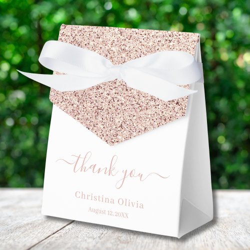 Faux rose gold glitter elegant chic thank you favor boxes