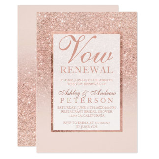Faux rose gold glitter elegant chic Vow Renewal Card