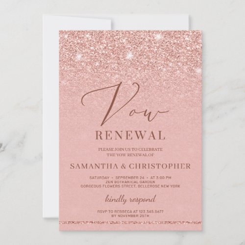 Faux rose gold glitter elegant chic Vow Renewal Invitation