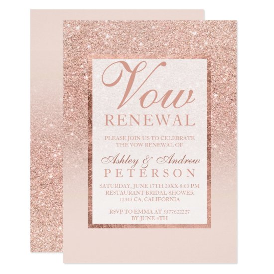 Faux rose gold glitter elegant chic Vow Renewal Invitation