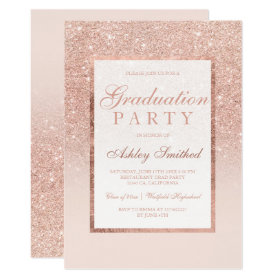 Faux rose gold glitter elegant Graduation party Card