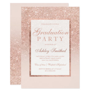 Faux rose gold glitter elegant Graduation party Card
