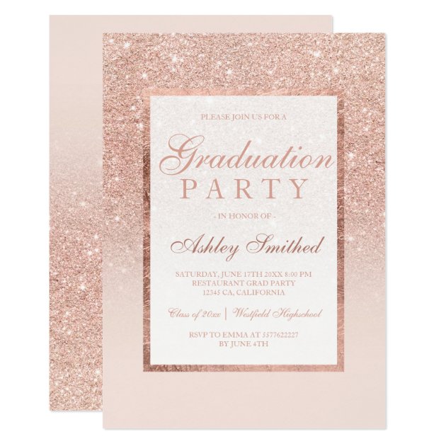 Faux Rose Gold Glitter Elegant Graduation Party Invitation