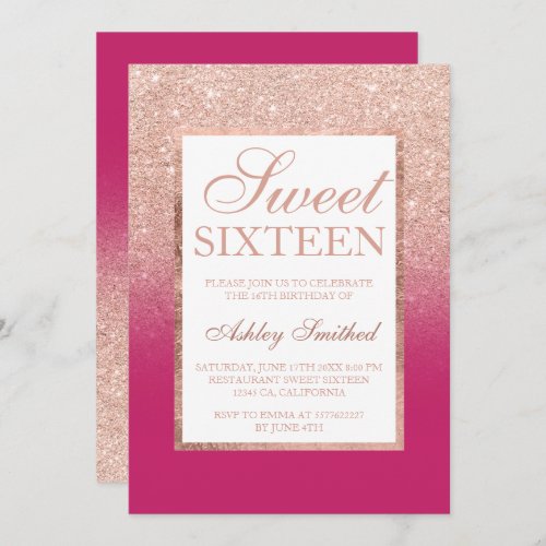 Faux rose gold glitter elegant pink Sweet 16 Invitation