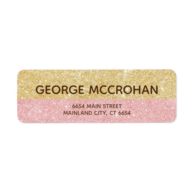Faux Rose Gold Glitter Foil Pink Return Address Label (Front)