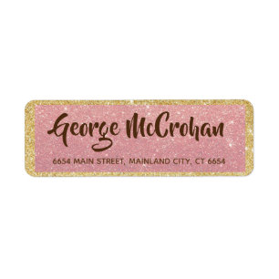 Faux Rose Gold Glitter Foil Pink Return Address Label