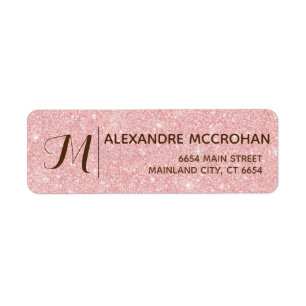 Faux Rose Gold Glitter Foil Pink Return Address Label