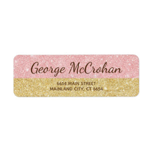 Faux Rose Gold Glitter Foil Pink Return Address Label