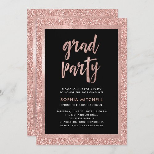 Faux Rose Gold Glitter  Graduation Party Photo Invitation