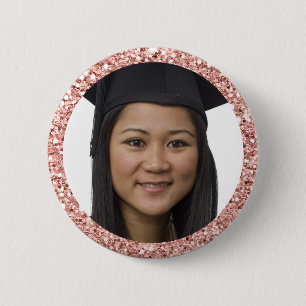 Faux Rose Gold Glitter Graduation Student Photo Button