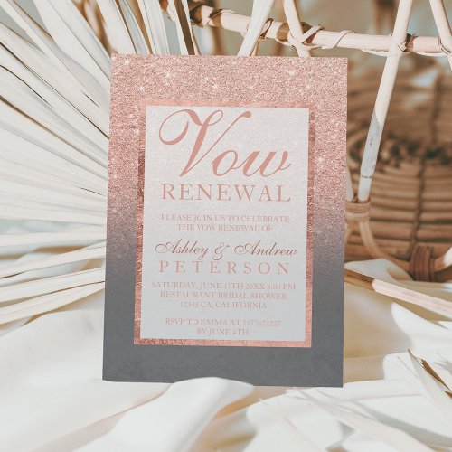 Faux rose gold glitter gray cement Vow Renewal Invitation